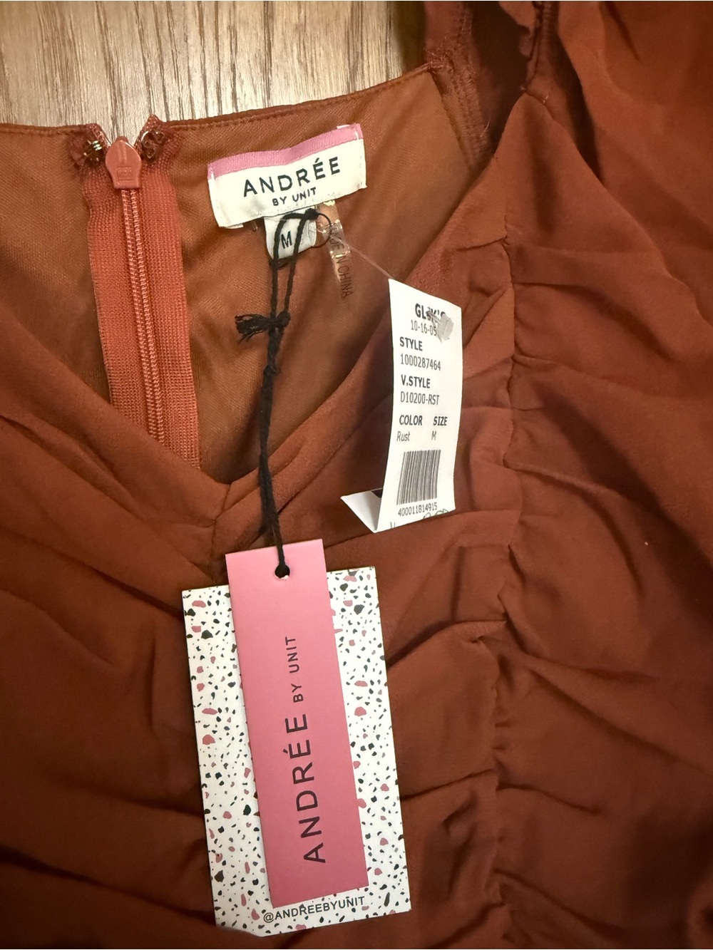 ANDREE BY UNIT Rust Long-Sleeve Ruched Mini Dress - Picture 3 of 5